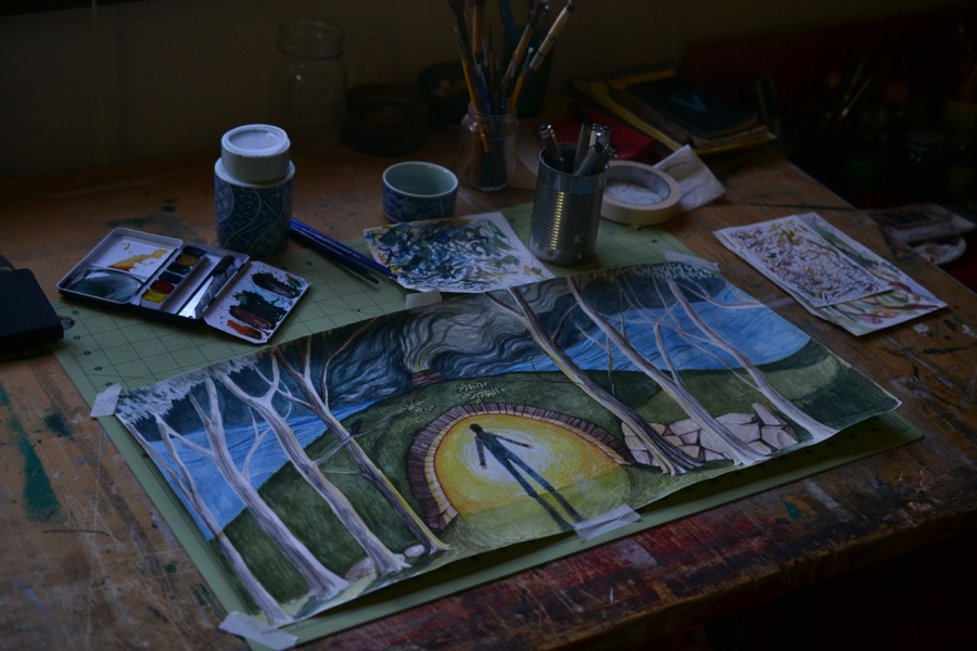 drawing table with Walking Man